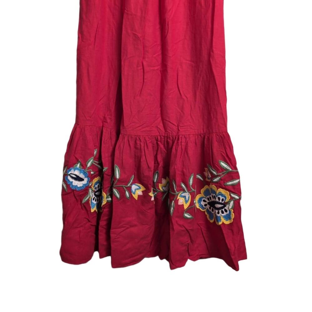 NWT Farm Rio Anthropologie Red Floral Embroidered Square Neck Boho Maxi Dress M - Picture 8 of 15